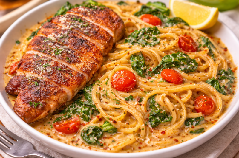 Creamy Tuscan Chicken Pasta (Rich, Garlic Cream Sauce)