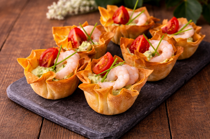 Crispy Prawn Wonton Cups with Creamy Avocado Filling